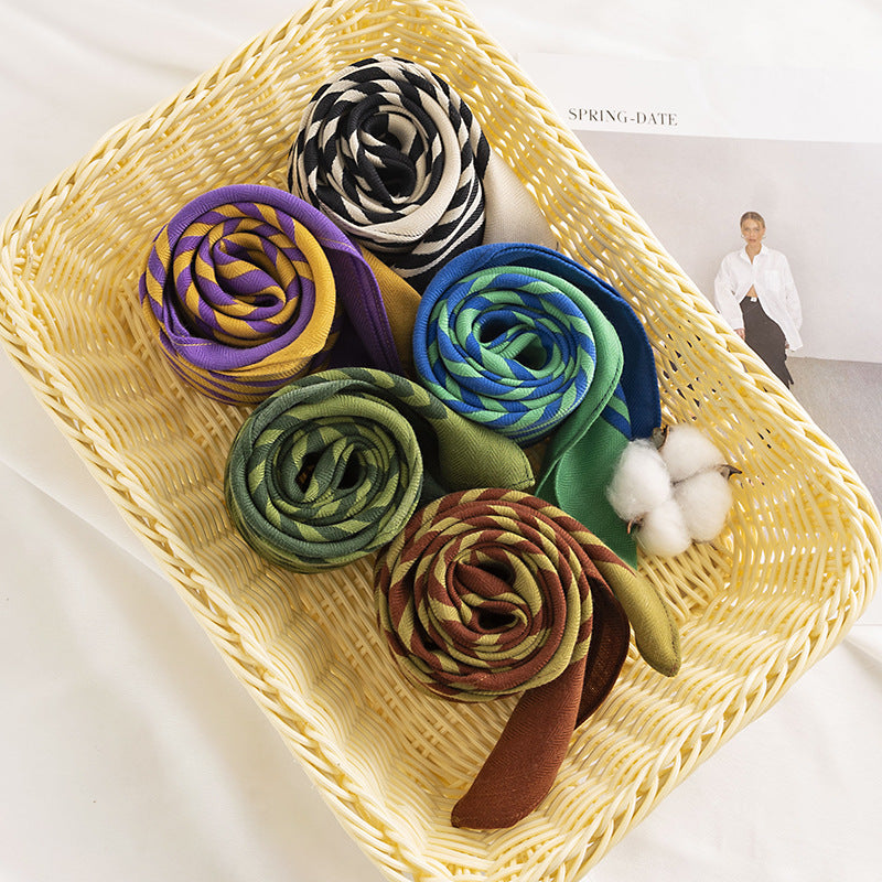 Scarvii - Contrast Stripe Colorful Square Scarf