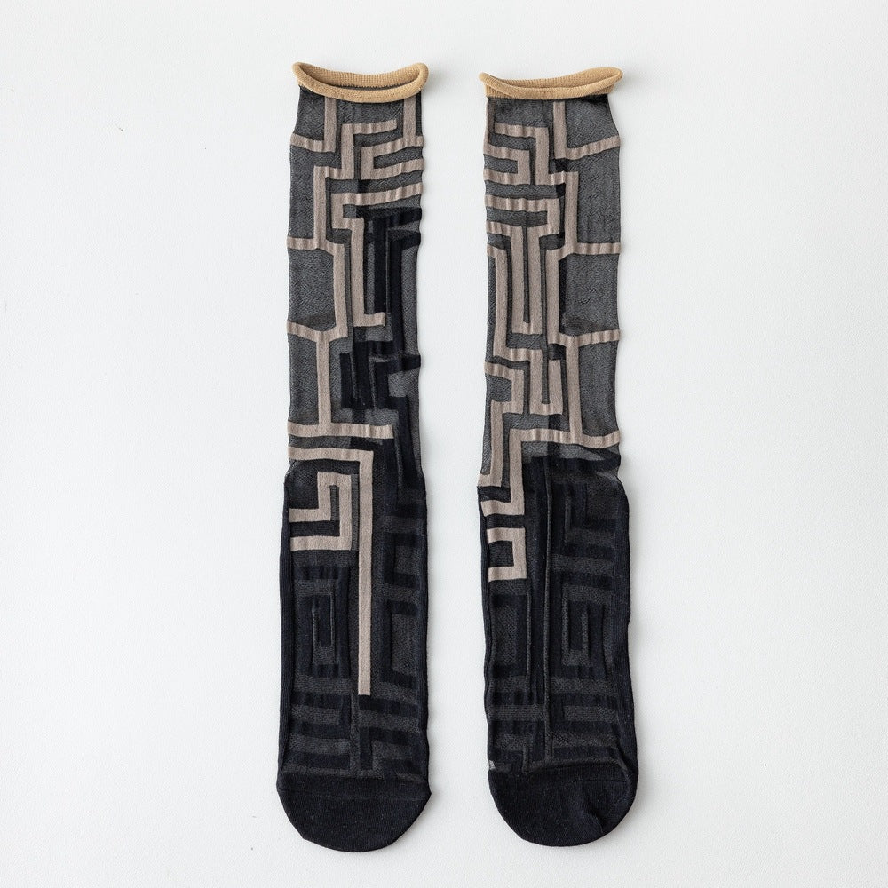 Rufia - Asymmetrical Pattern Sheer Socks