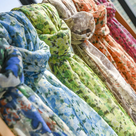 Close-up of Scarvii Floral Summer Long Scarf fabric and floral design