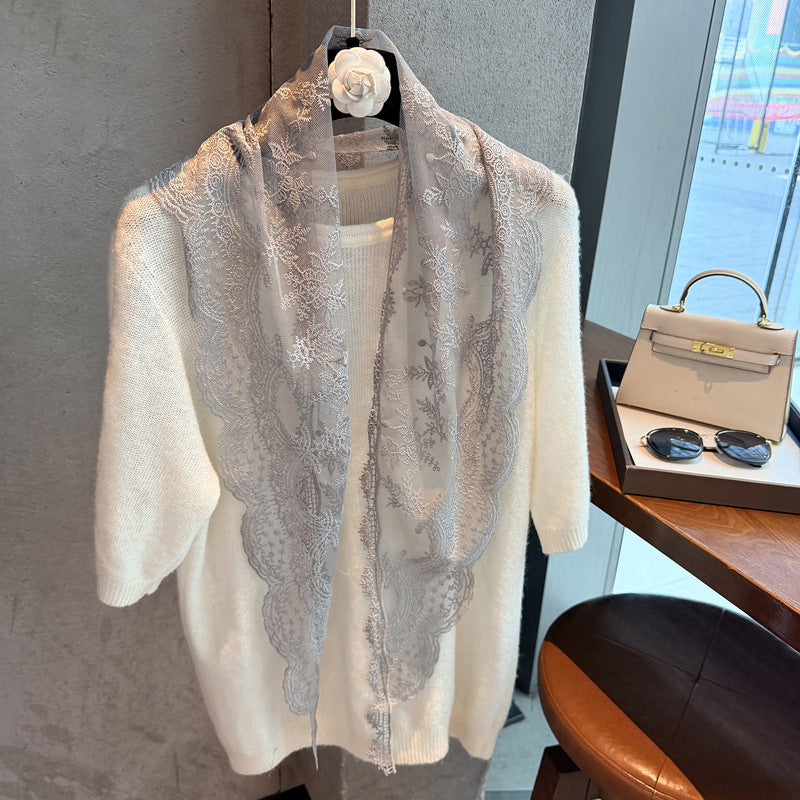 Scarvii - Floral Sheer Lace Triangle Scarf