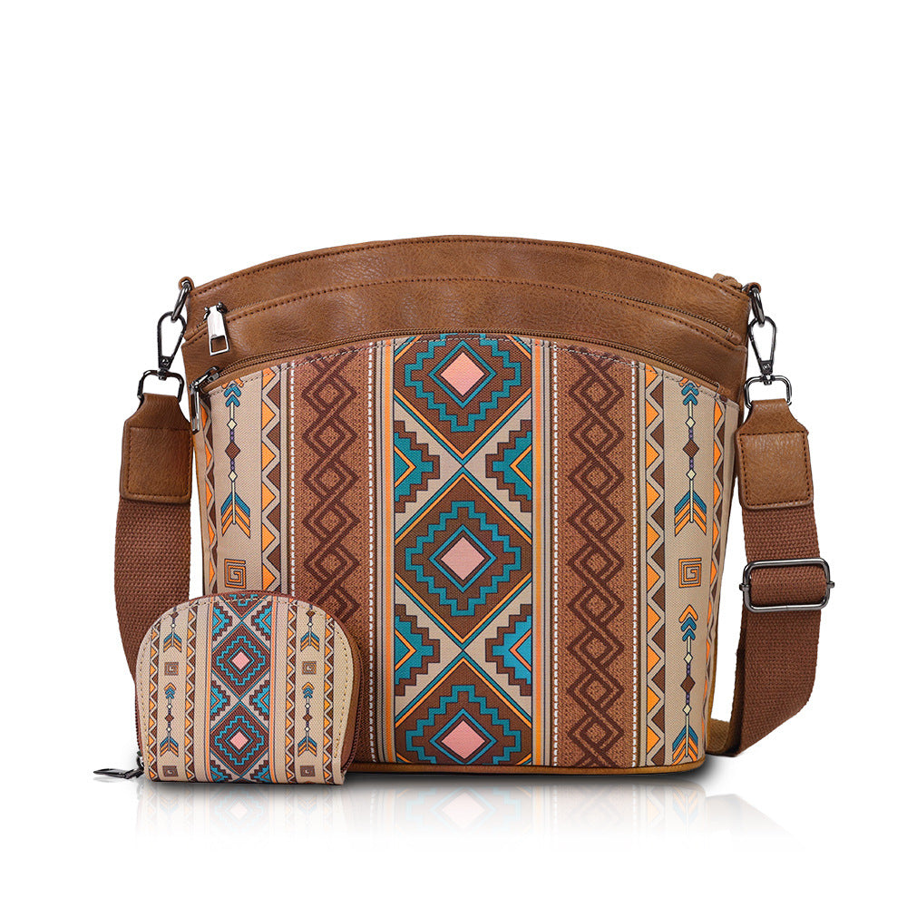 Cosbai - Boho Large Crossbody Bag And Clutch Set - 2 PCS