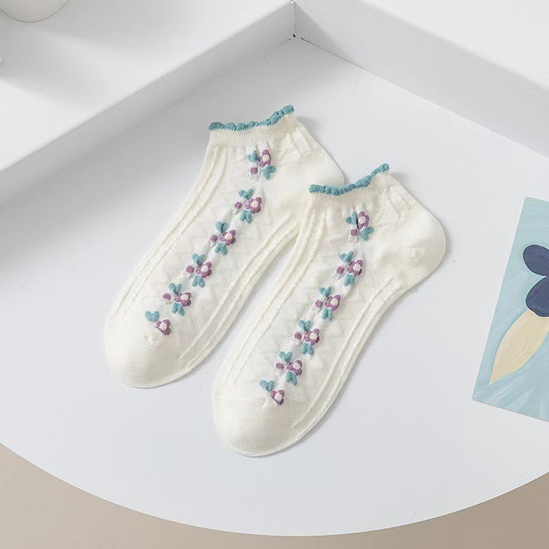Rufia- Colorful Lace Trim Summer Low-Cut Socks