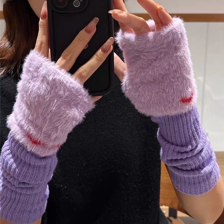 半指手套女冬季露指可爱护胳膊袖子手臂套针织堆堆袖长款袖套保暖