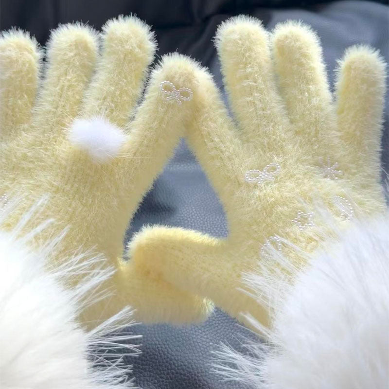 Product image for Gloving - Fuzzy Pom-Pom Gloves (Yellow)
