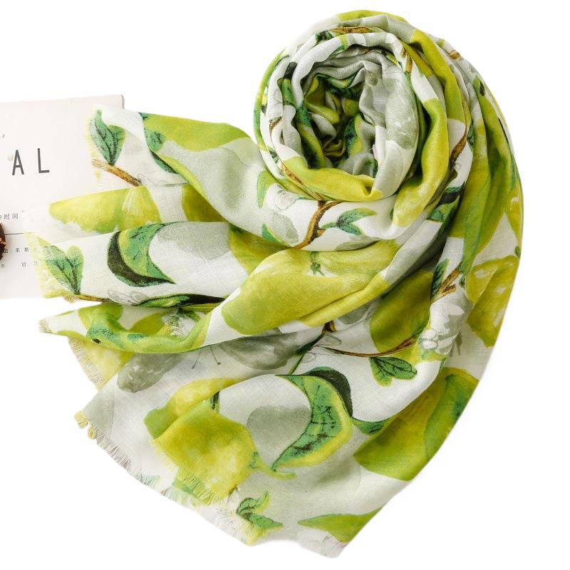 Orange lemon butterfly lightweight wrap scarf detail view