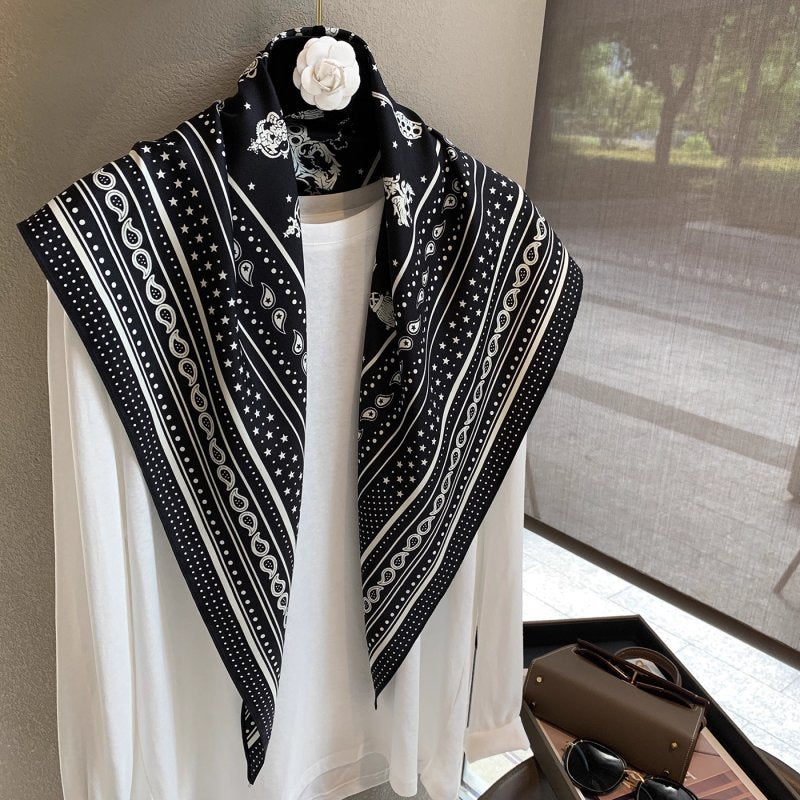 Product image for Scarvii - Paisley and Ornate Key Pattern Scarf (Black White)