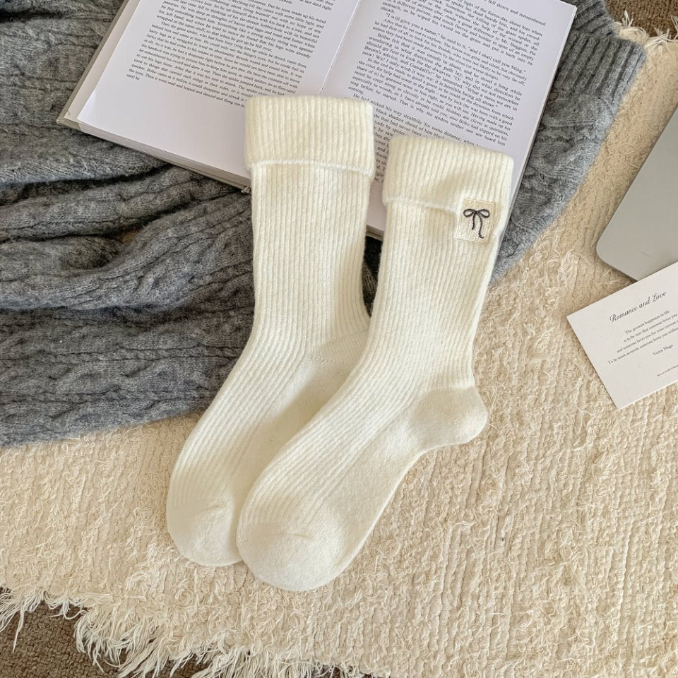 Rufia - Minimal Bow & Stripe Soft Crew Socks