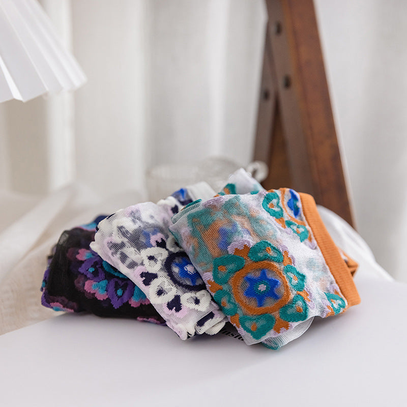Rufia - Bohemian Floral Pattern Sheer Socks