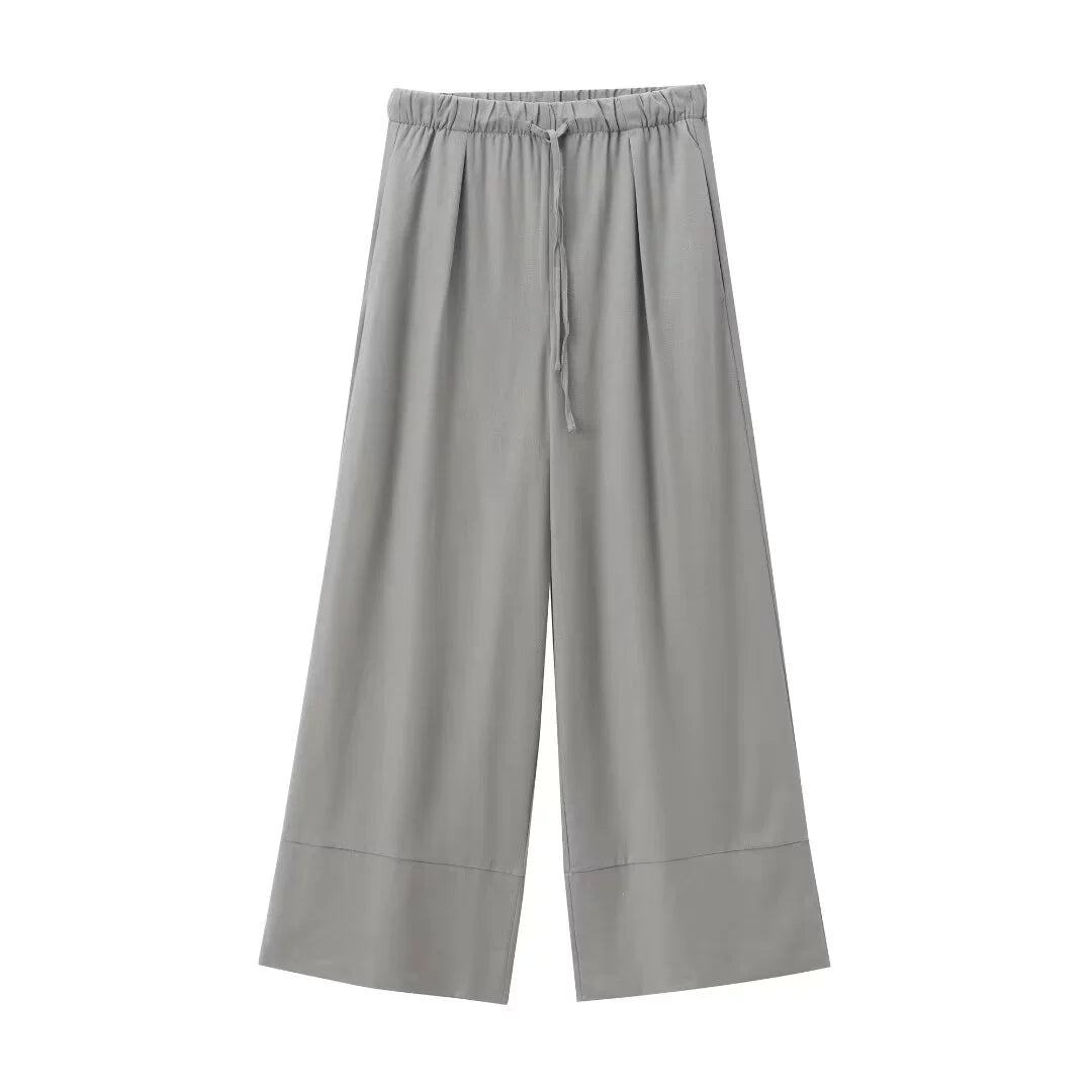 Vesty - Linen Cross-Neck Two-Piece Set (Top + Pants)