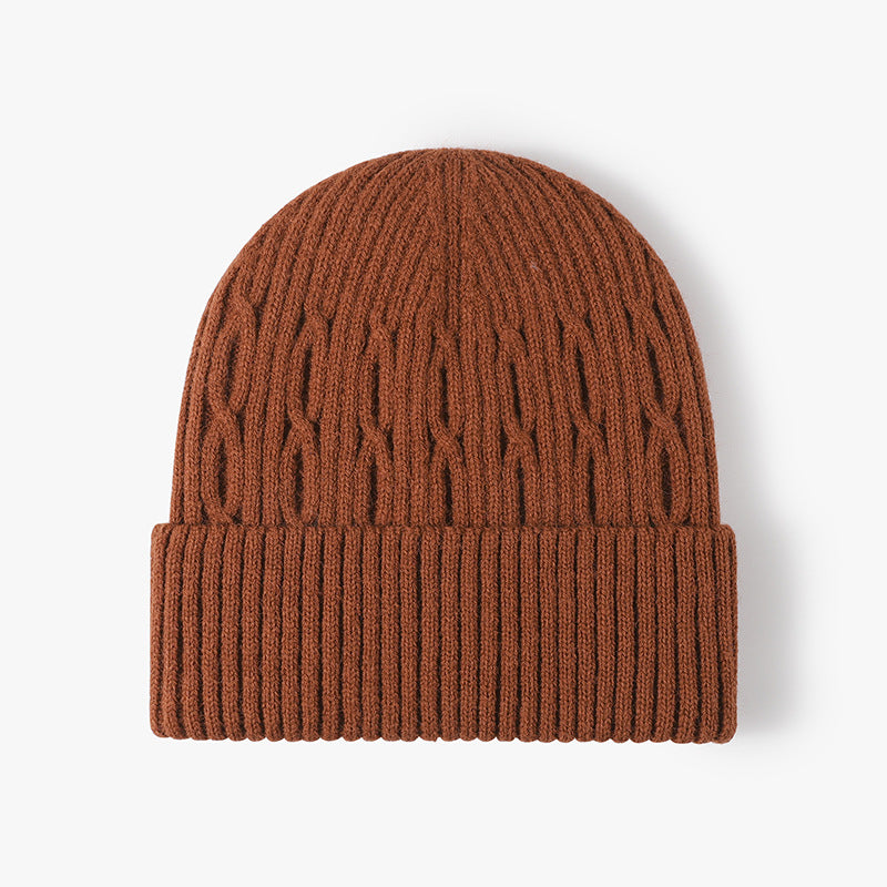 Orange Red fleece-lined cable-knit cuffed beanie product view