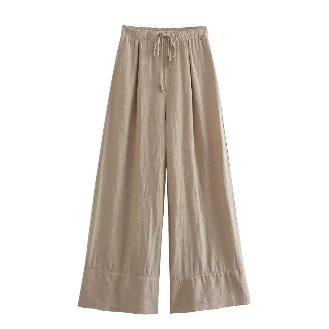 Vesty - Linen Cross-Neck Two-Piece Set (Top + Pants)