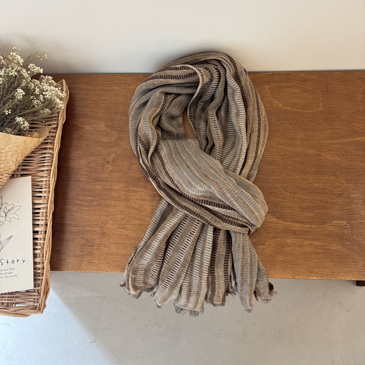 Product image for Scarvii - Striped Ladder-Openwork Scarf (Khaki)