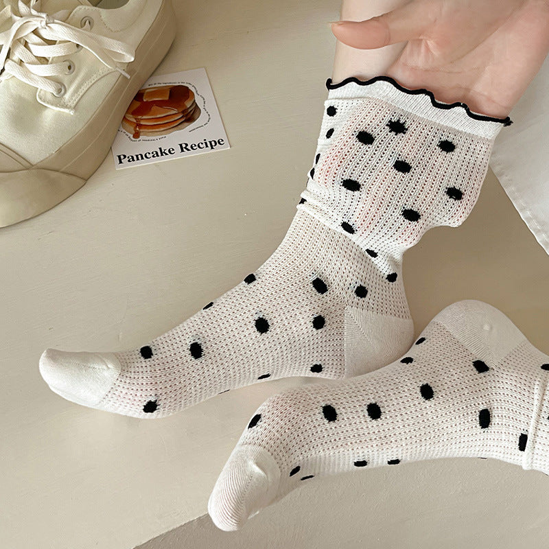 Rufia - 4 Pairs Heart and Polka Dot Mesh Socks