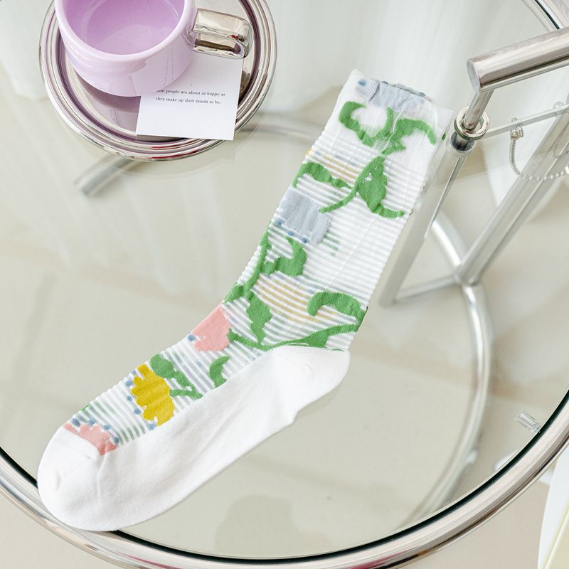 Rufia - Floral Sheer Socks with White Base