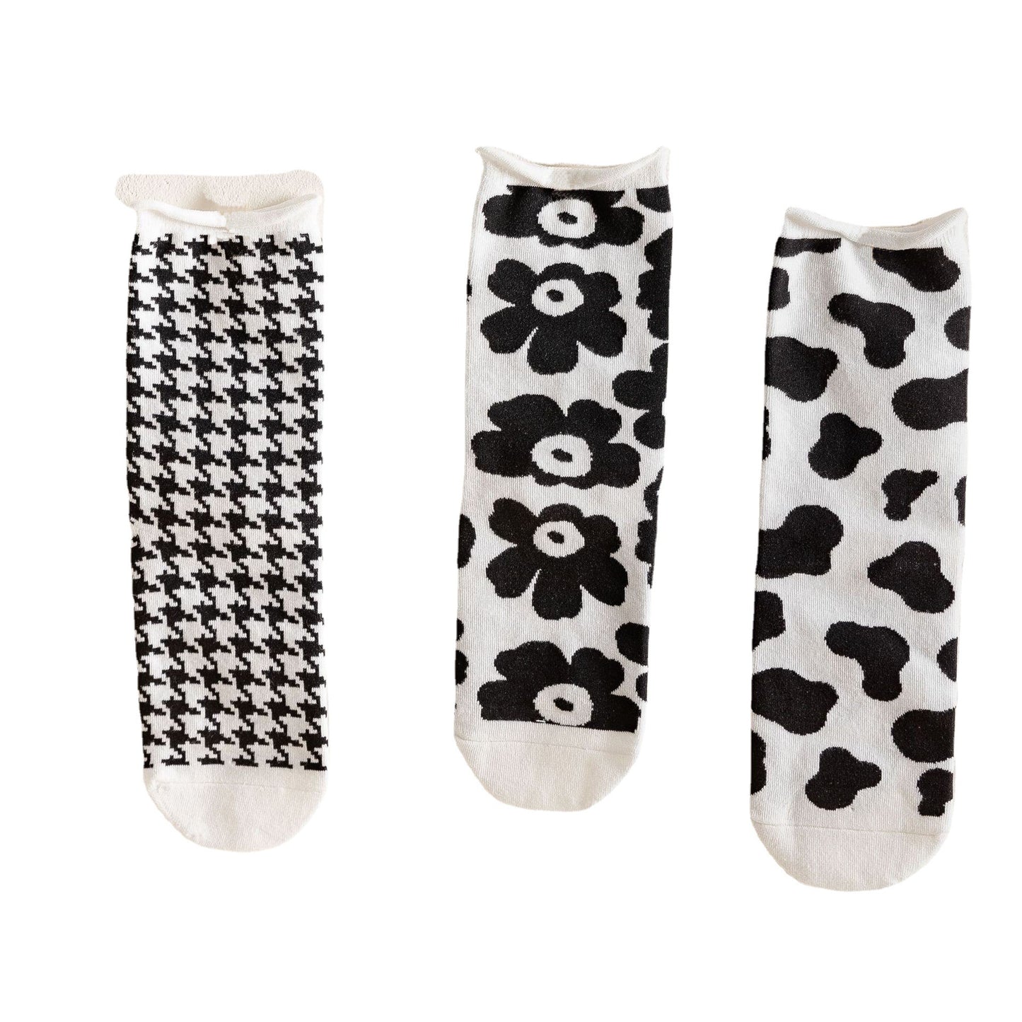 Rufia - Hip-Hop Classic Black and White Cow Print Striped Socks
