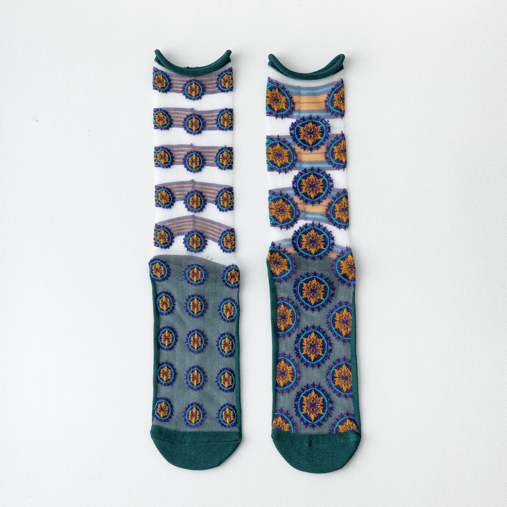 Rufia - Asymmetrical Pattern Sheer Socks