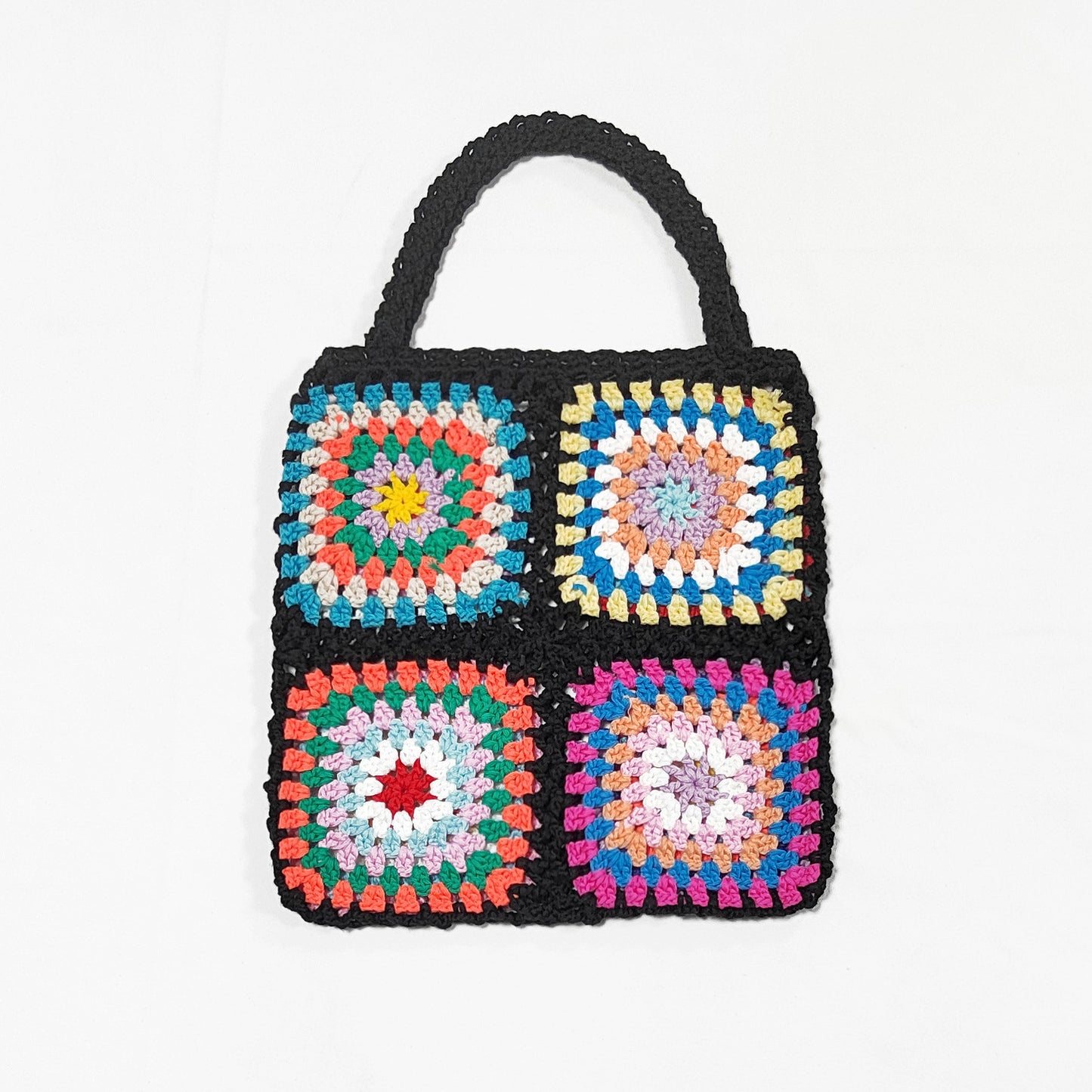 Bohemian Crocheted Color Block Tote Bag
