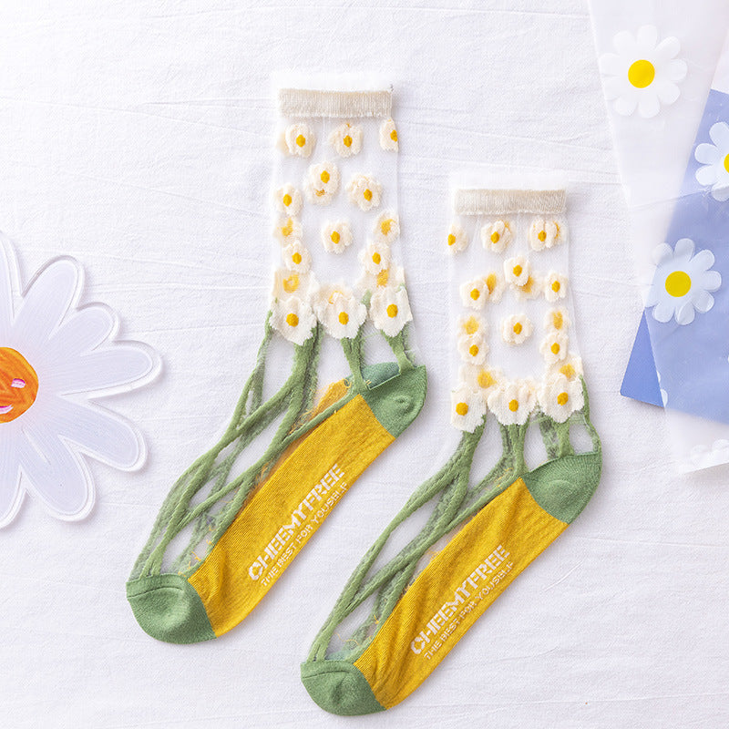 Rufia Mesh Socks for Women - Cool and Fashionable | 5 Pairs with Flower Pattern