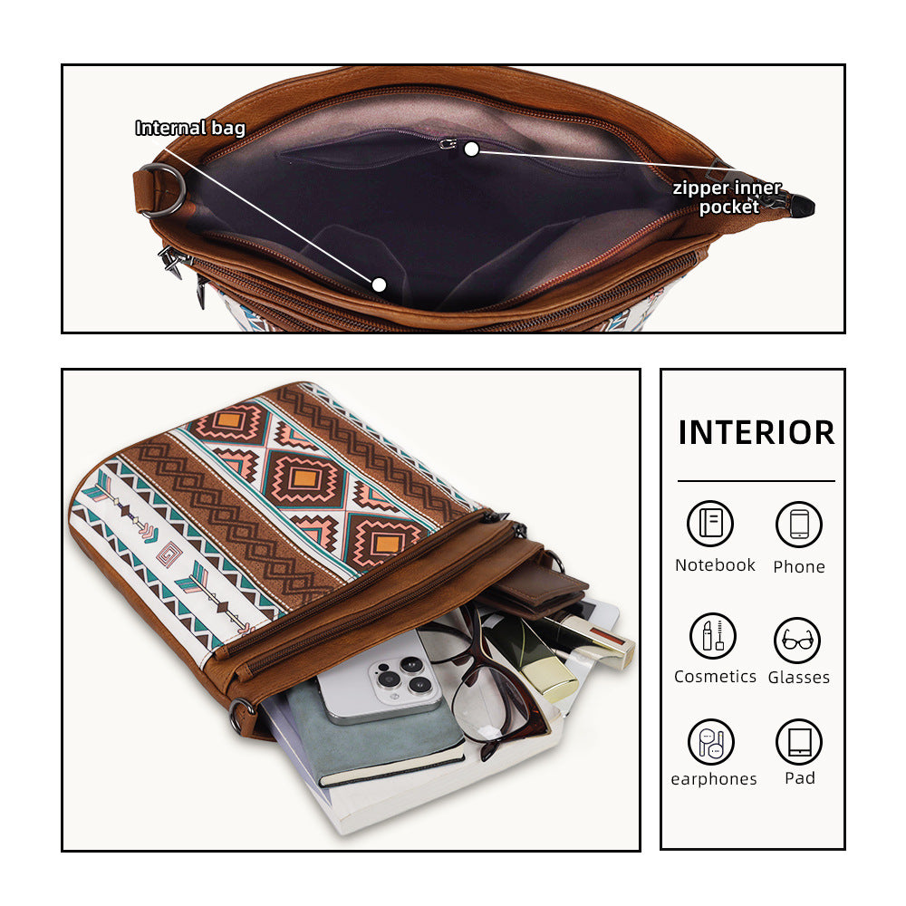 Cosbai - Boho Large Crossbody Bag And Clutch Set - 2 PCS
