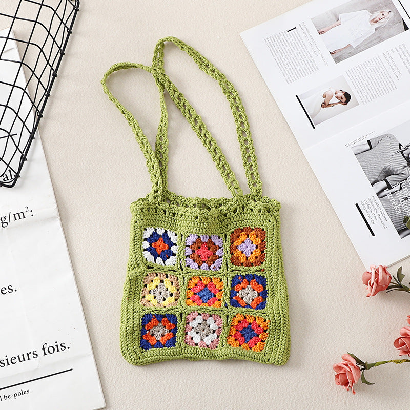Cosbai Bohemian crochet woven tote bag isolated on white background