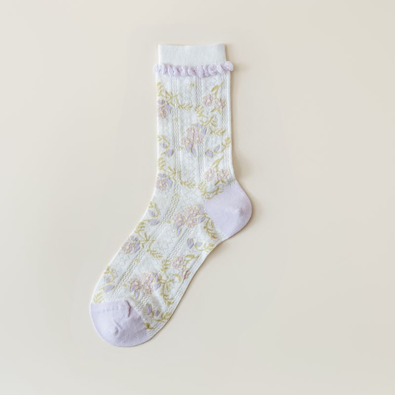 Rufia - Adorable Purple Patterned Sheer Socks