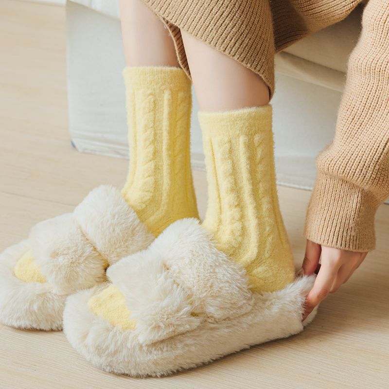 Rufia - 5 Pairs Solid Color Plush Socks