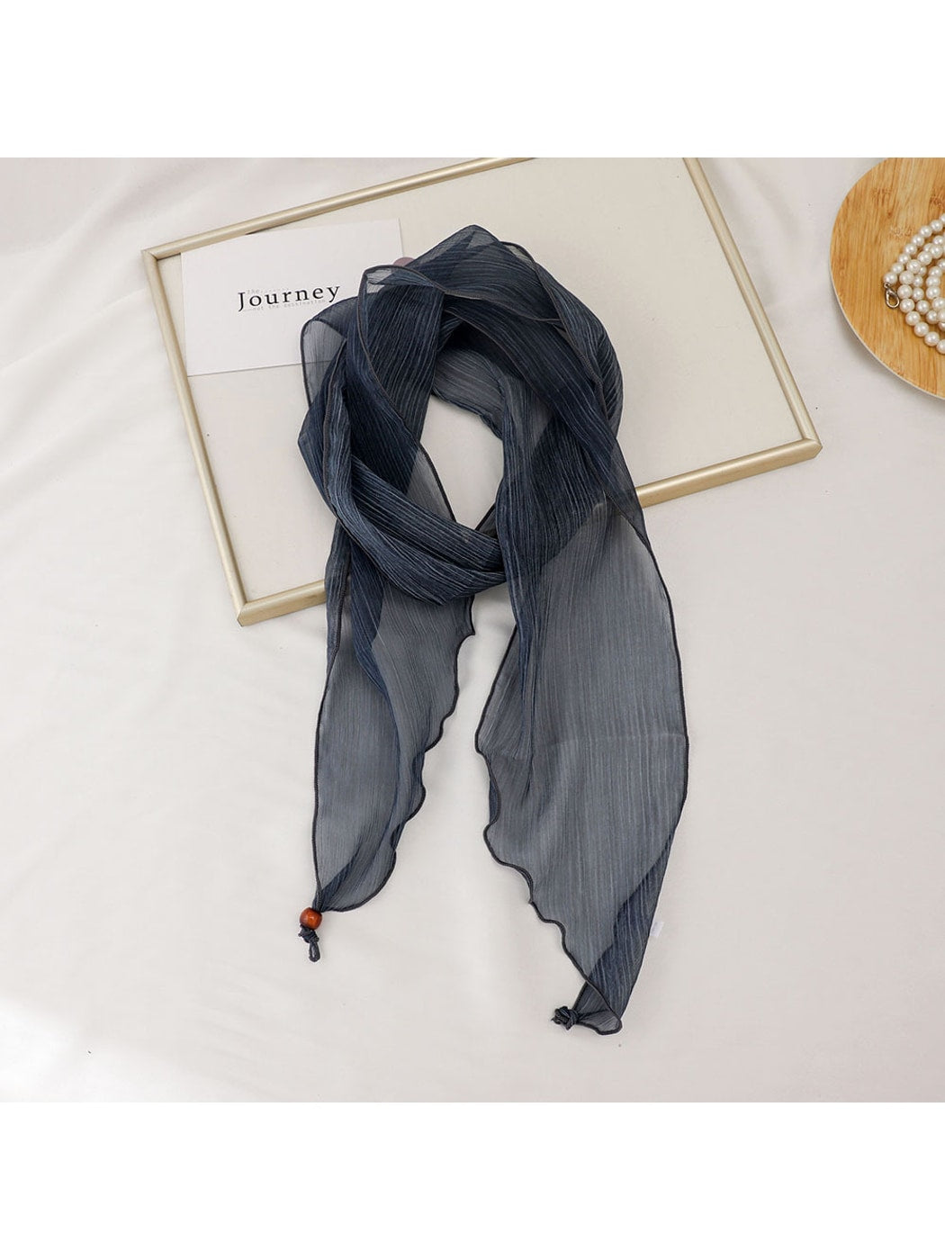 Scarvii - Solid Color Pleated Narrow Long Scarf