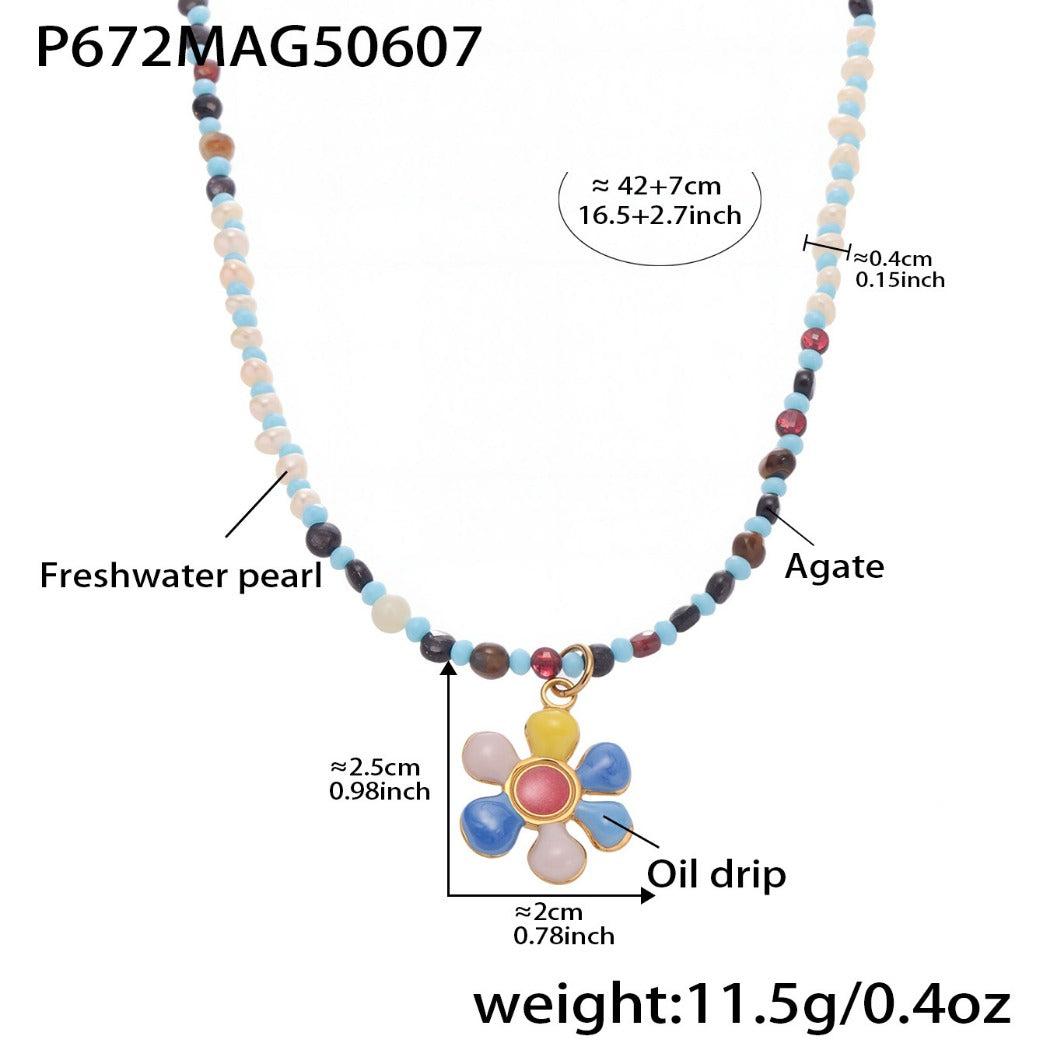 Bauai - Colorful Flat Bead Pendant Necklace - Elegant & Charming
