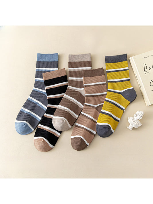 Rufia - Preppy Colorblock Striped Casual Crew Socks