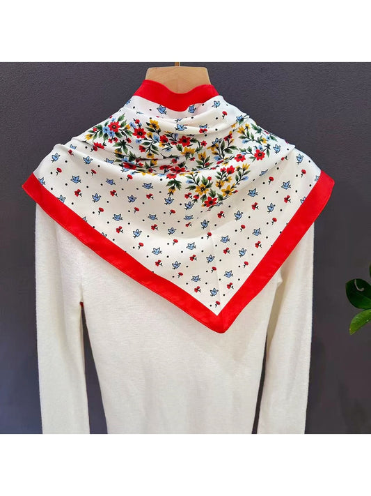 Scarvii - Floral and Birds Colorblock Border Triangle Scarf