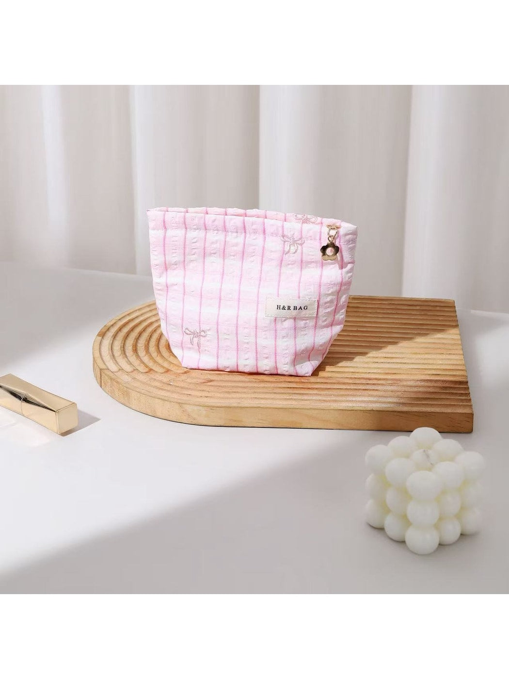 Cosbai - Striped Bow Embroidered Women's Cosmetic Bag