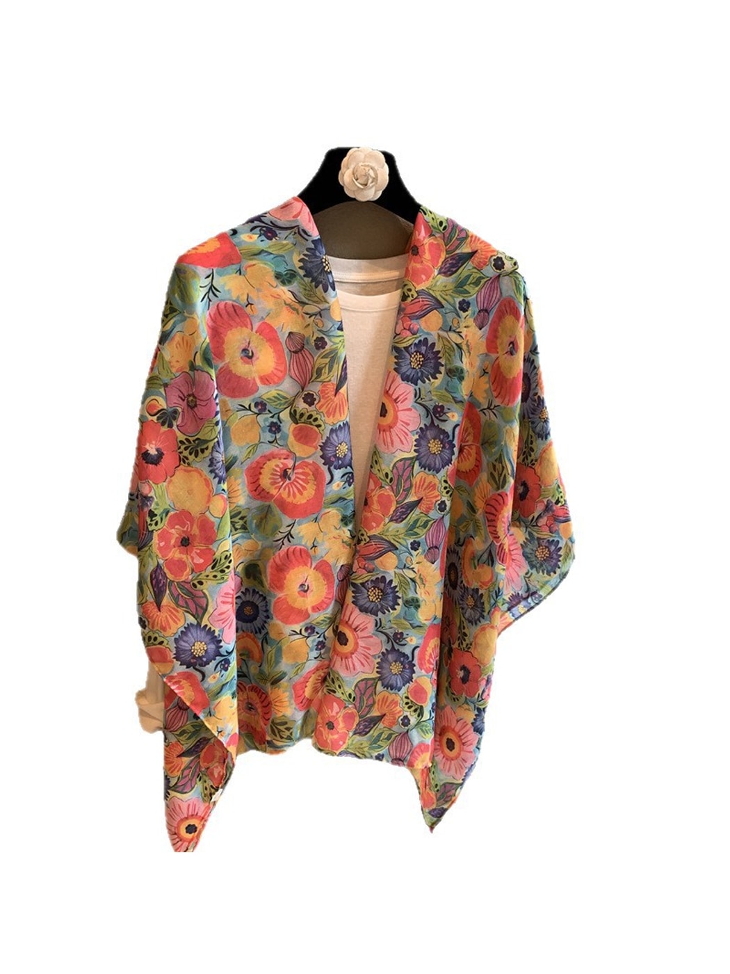 Scarvii - Garden Floral Print Draped Shawl Scarf