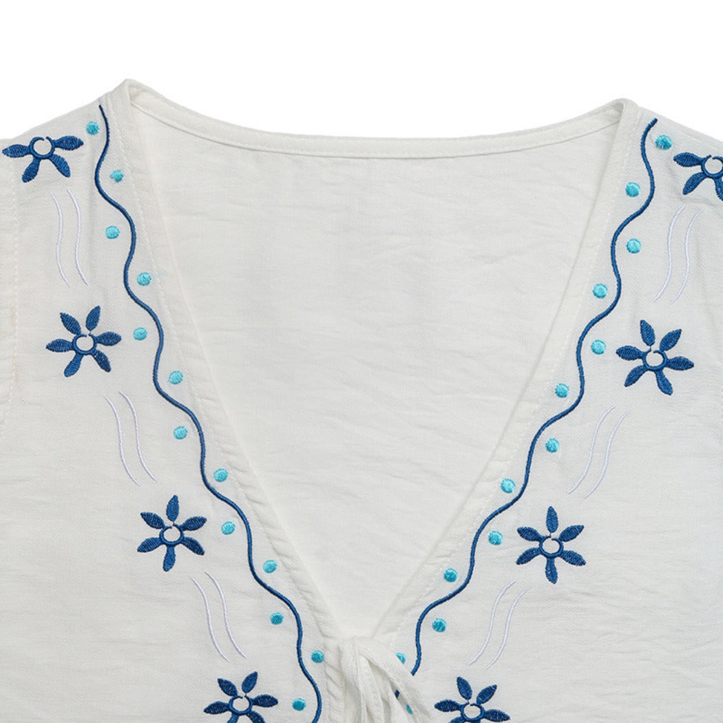 Troposa - Boho White Embroidered Lounge Top and Short Set