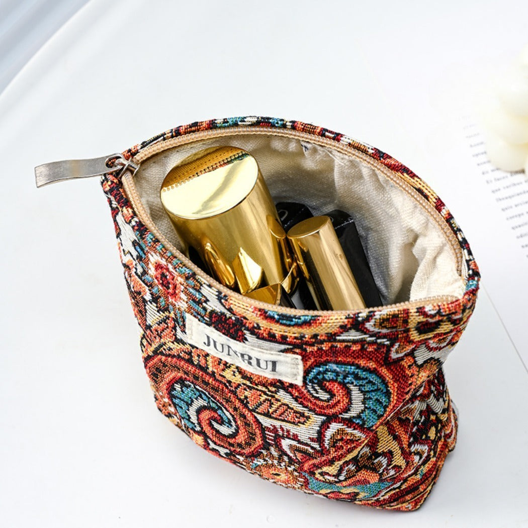 Cosbai - Boho Orange Floral Clutch Bag Zippered Organizer