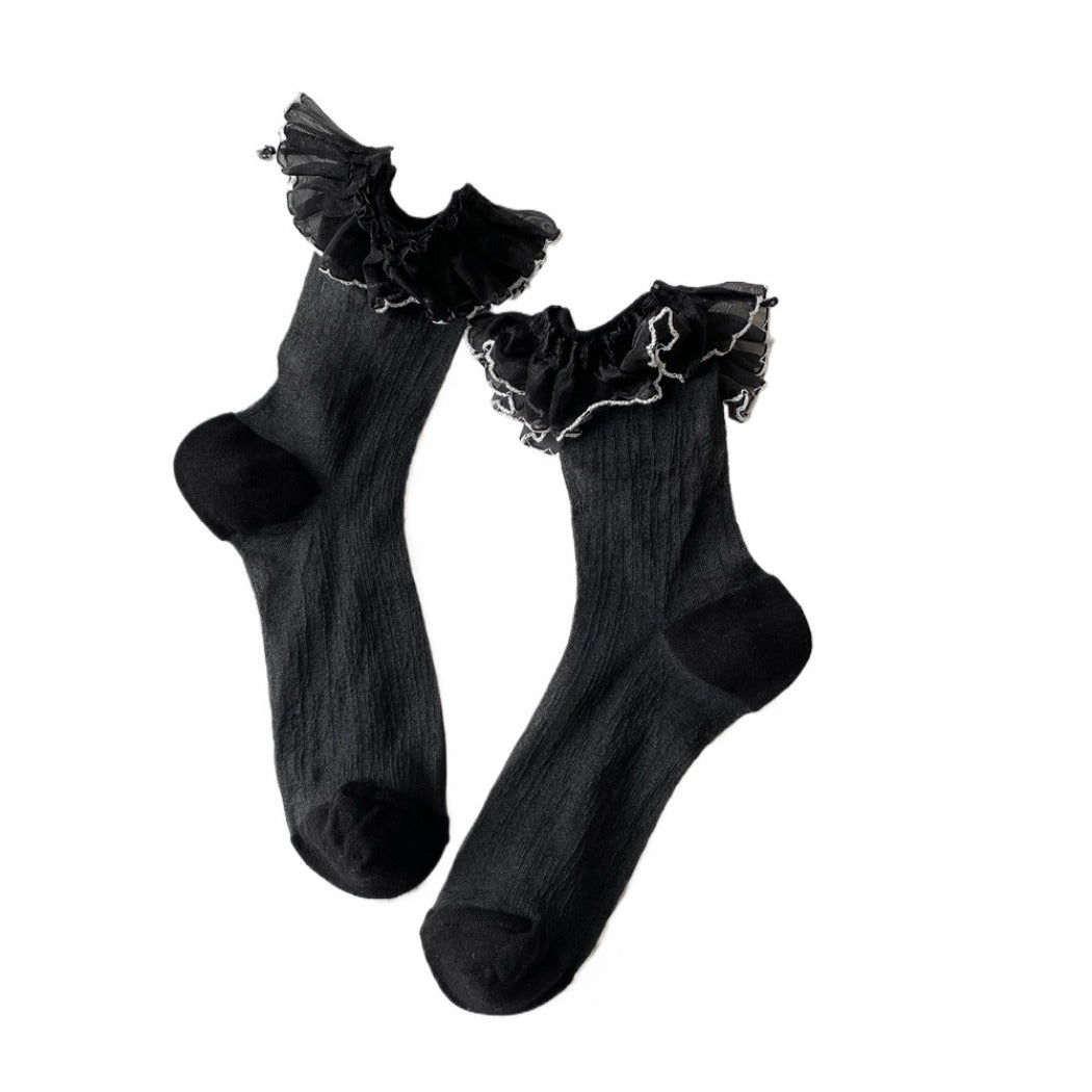 Rufia - Breathable Lace Trim Ballet Socks - Sweet & Soft