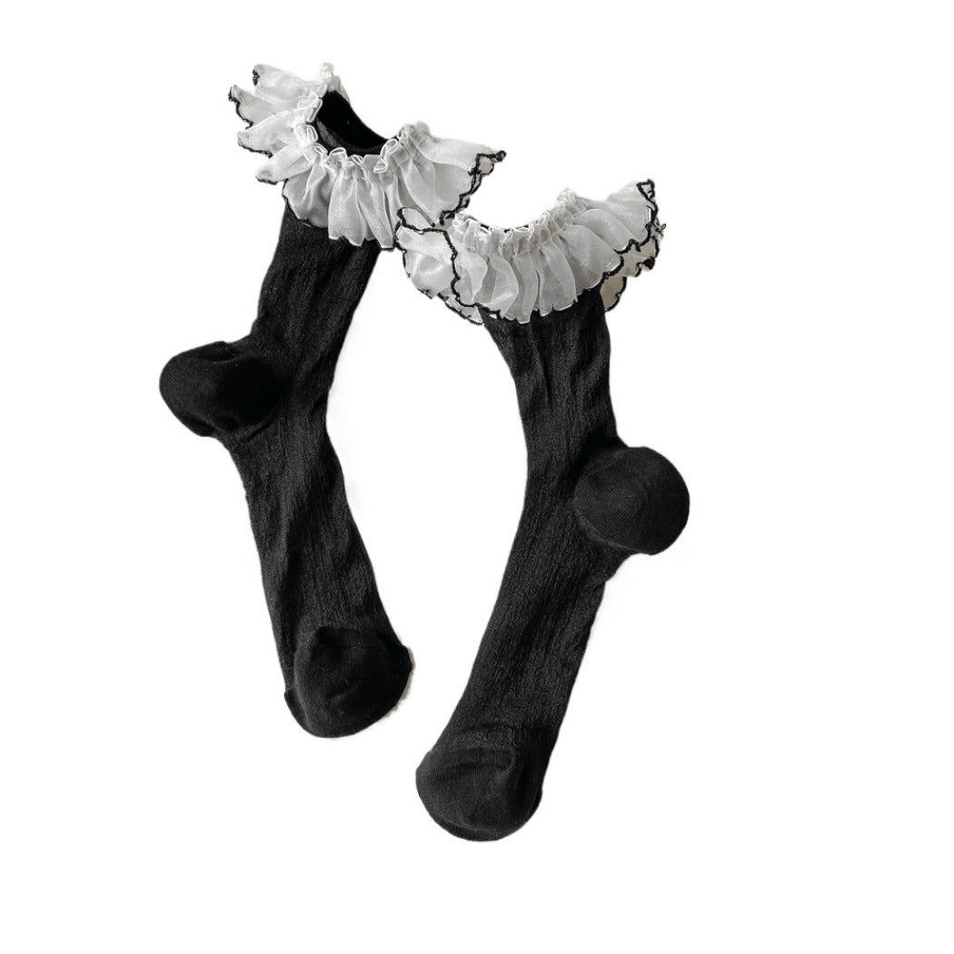Rufia - Breathable Lace Trim Ballet Socks - Sweet & Soft