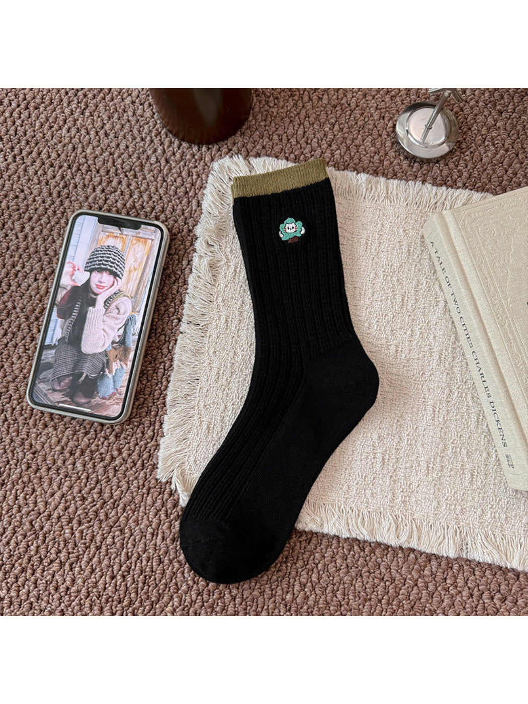 Rufia - Patterned Ribbed Crew Socks