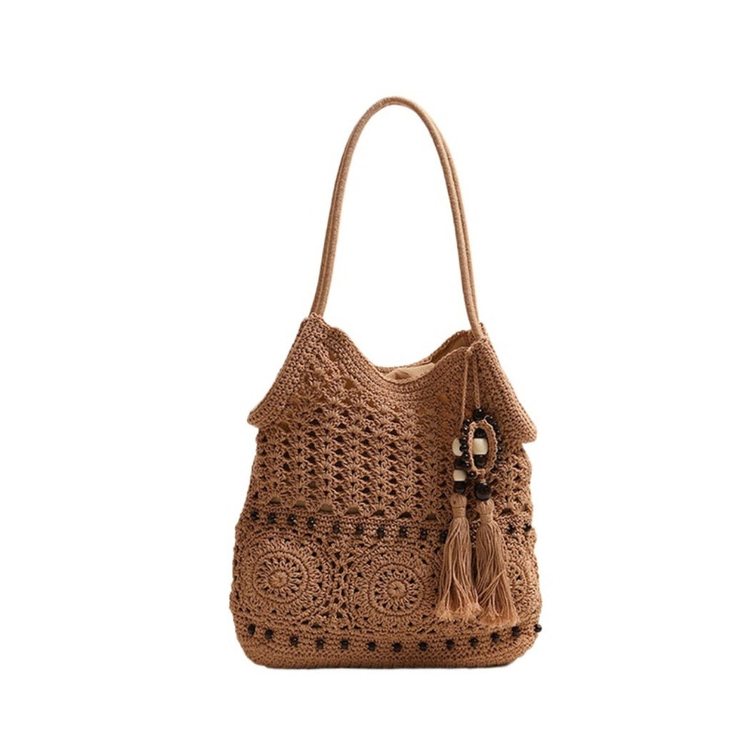 Cosbai - Boho Crochet Shoulder Bag With Zipper