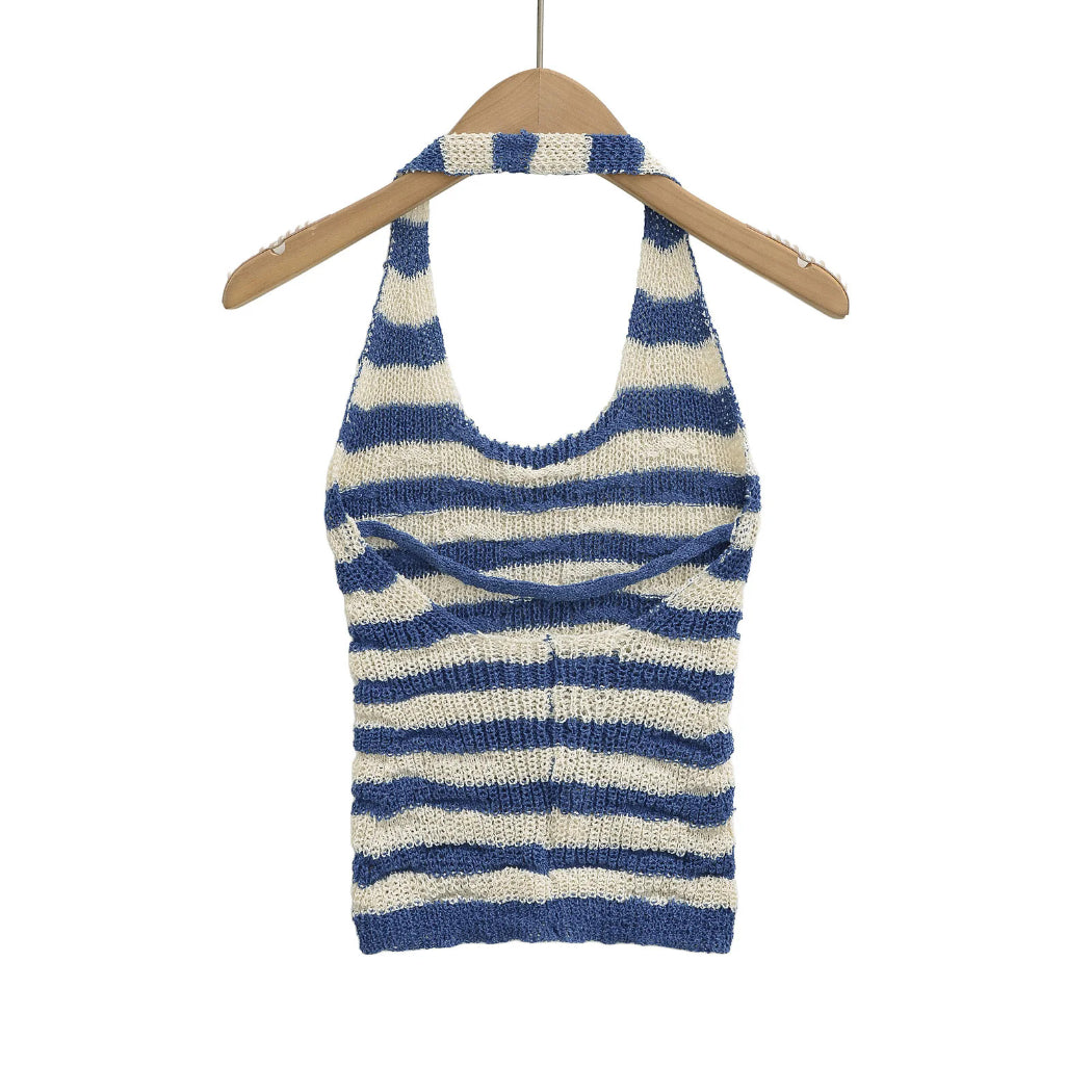 Vesty - Striped Backless Halter Top - Soft & Sexy
