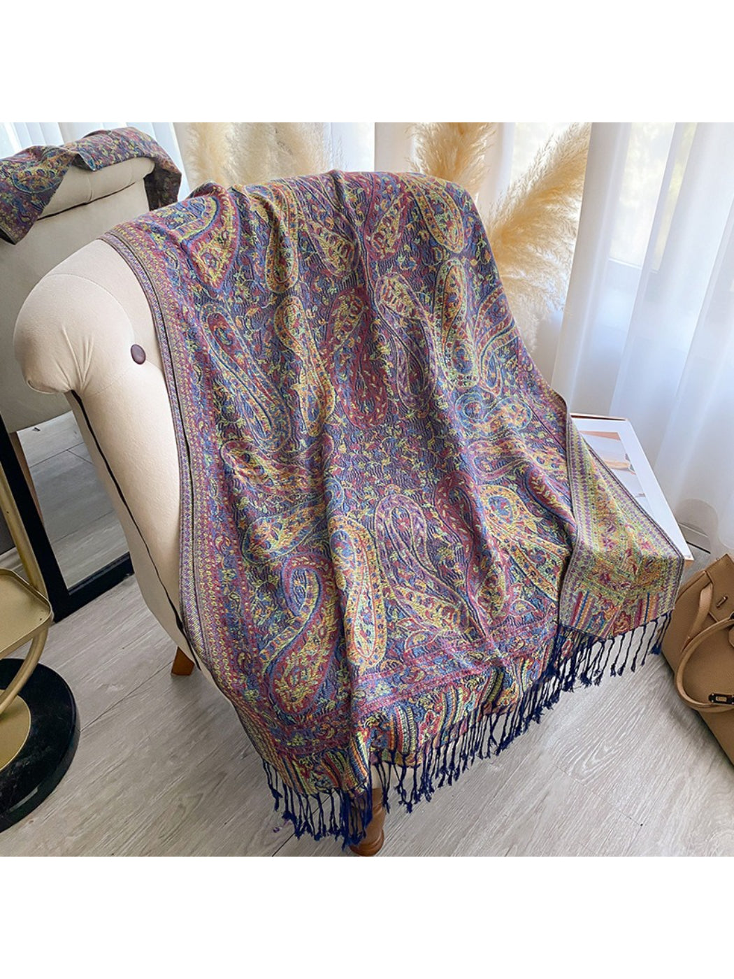 Scarvii - Vintage Floral Border Fringe Scarf