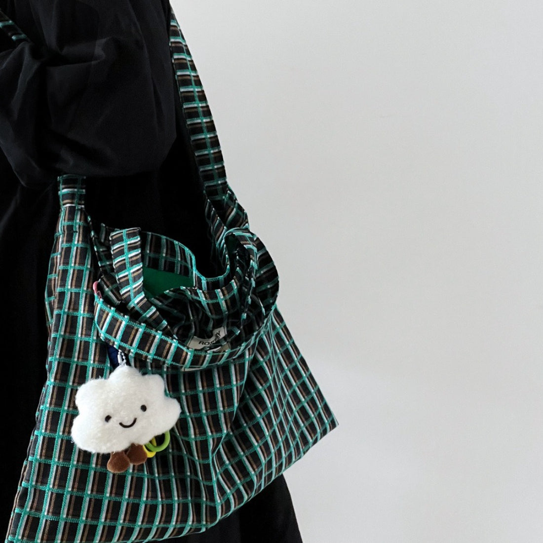 Cosbai slouchy checked shoulder tote bag displayed on white background