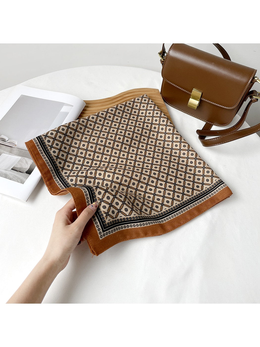 Scarvii - Geometric Diamond Grid Fashion Square Scarf