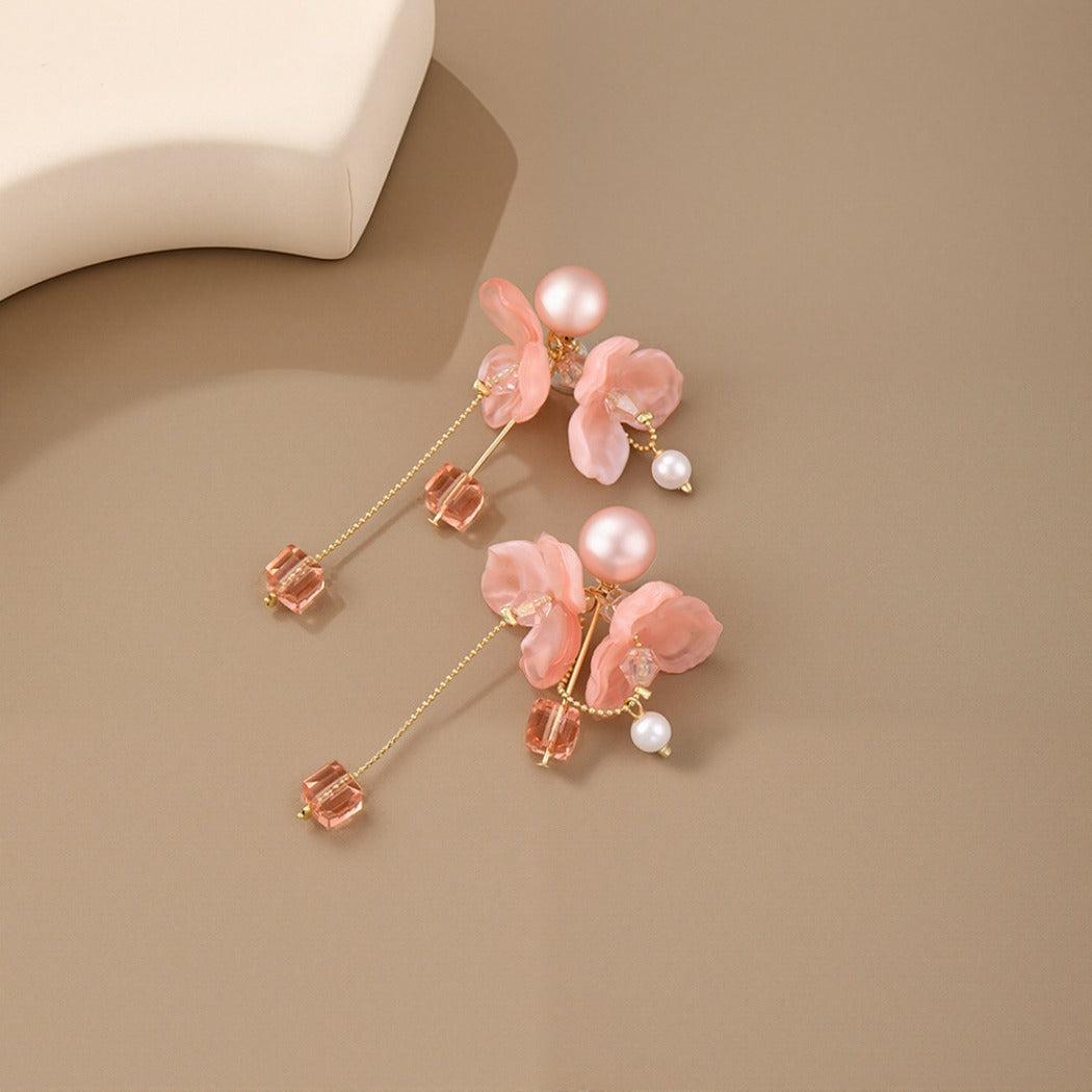 Earwish - French Style Pink Floral Beads Earrings - Romantic & Sweet