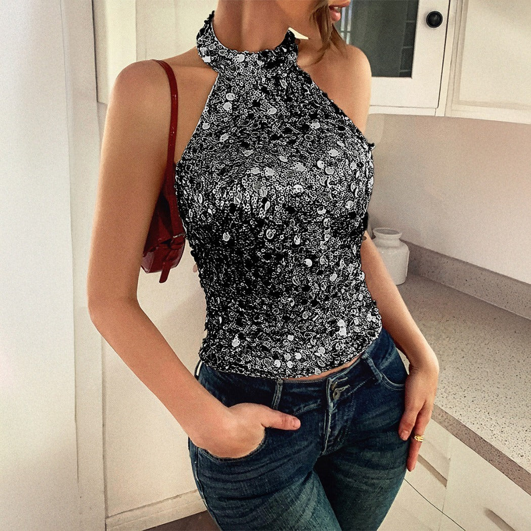 Vesty - Elegant Sequined Halter Top - Timeless Glamour