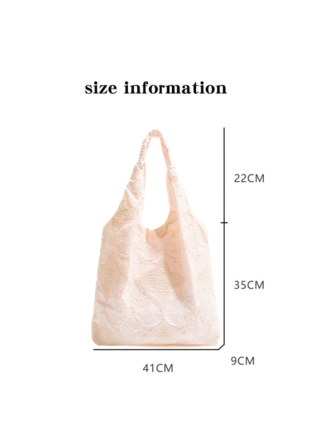 Cosbai - Solid Floral Embroidery Tote Shoulder Bag