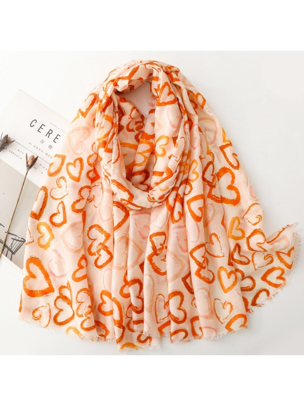 Scarvii - Elegant Heart Print Long Scarf - Thin & Playful