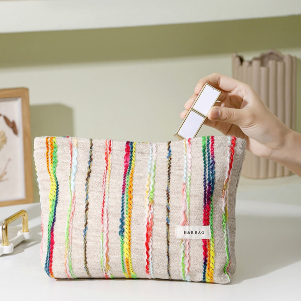 Cosbai - Beige Boho Crochet Makeup Pouch With Zipper