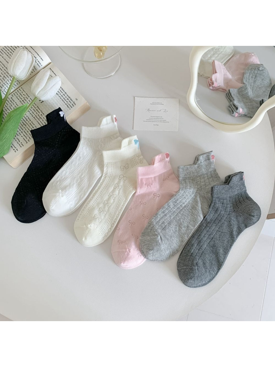 Rufia - Bow Pattern Ribbed Soft Ankle Socks