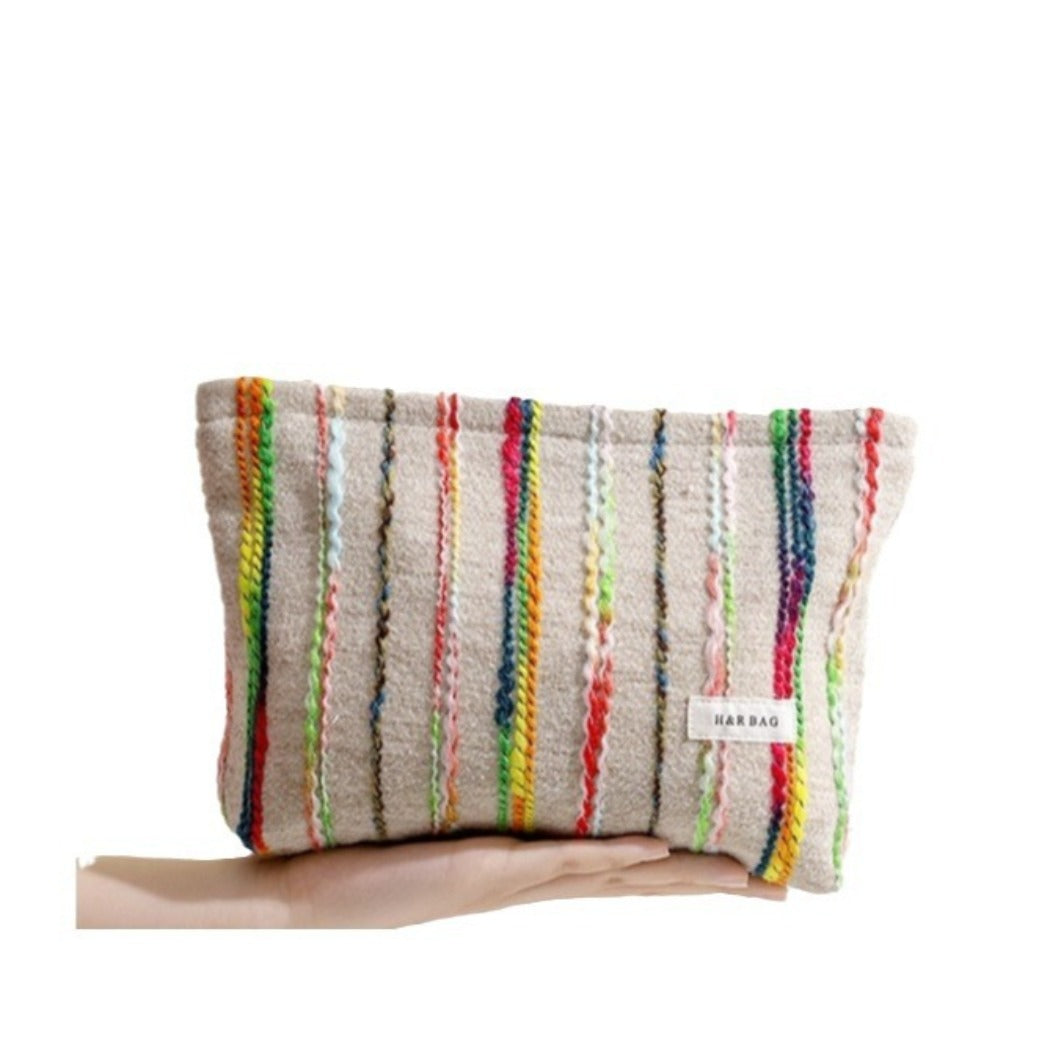 Cosbai - Beige Boho Crochet Makeup Pouch With Zipper