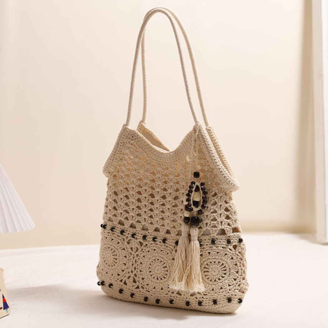 Cosbai - Boho Crochet Shoulder Bag With Zipper